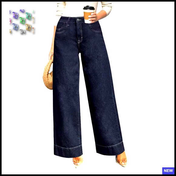 High Waisted Wide Leg Jeans Stretchy Straight Leg Denim Pants Trendy Casual